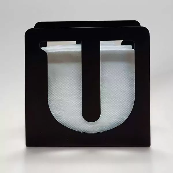 Napkin holder in a branded door frame.