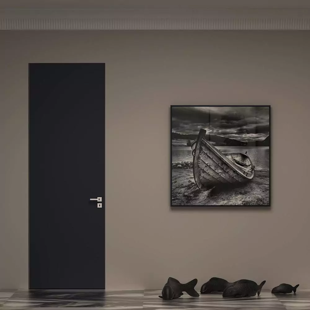 FILO–60, Alu, Grafite matte enamel, hidden door frame and aluminum end edge in Piombo color.
