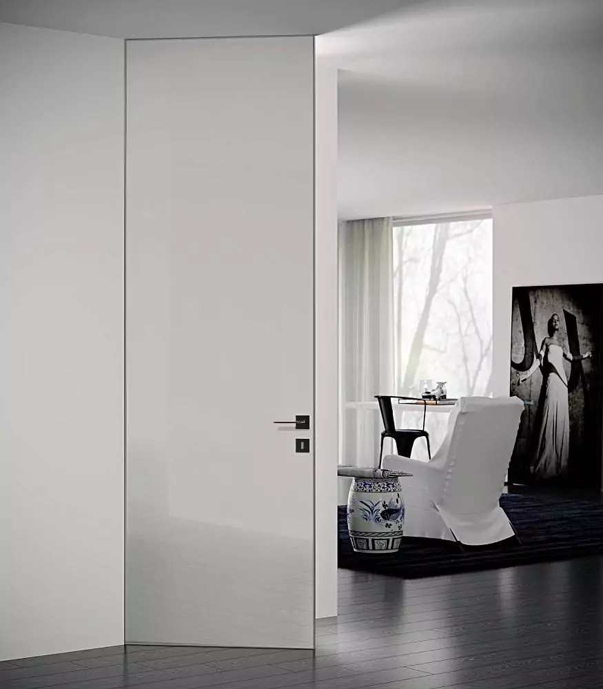 FILO-60, glossy enamel Bianco Gloss, hidden box and end edge in Chrome Matt finish. The "under the ceiling" option.