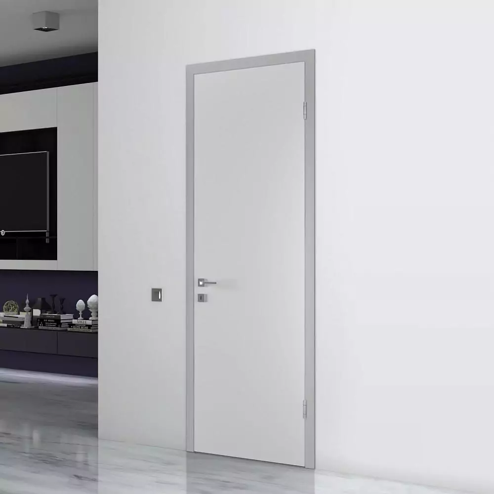 UNIX, decorative composite material HPL Bianco. Aluminum profile of the canvas and a frame with a trim in Chrome Matt color.