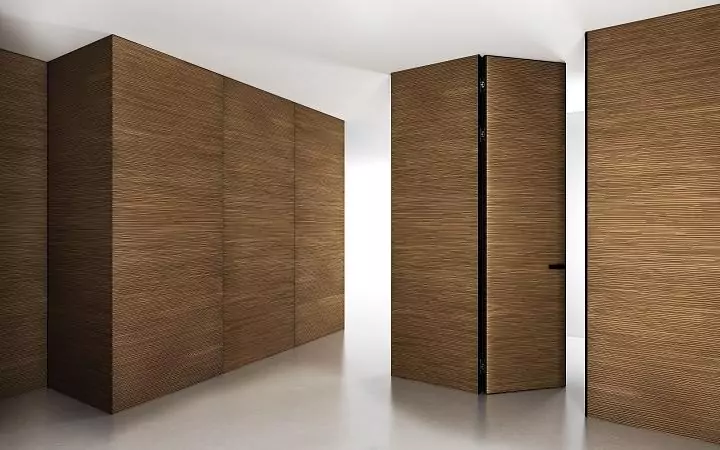 Wall panels COVER, Espirit. Door FILO–60, Alu, Espirit. Natural veneer Noce Canaletto.