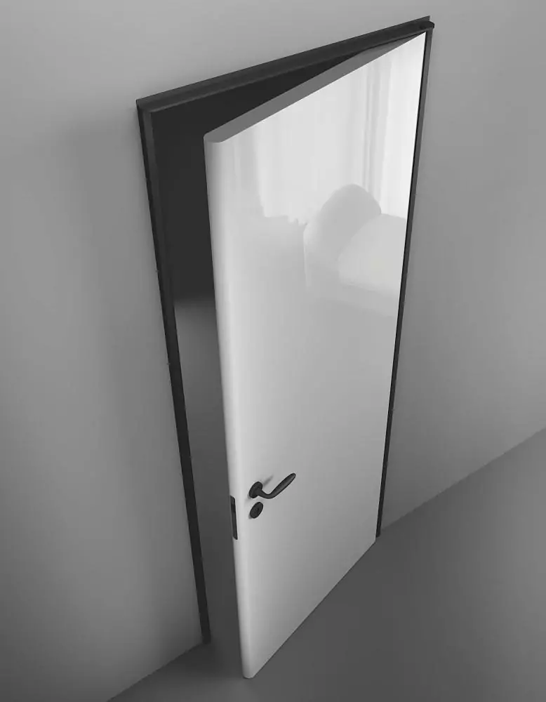 TONDA, glossy enamel Bianco Gloss, aluminum door frame in Black color.
