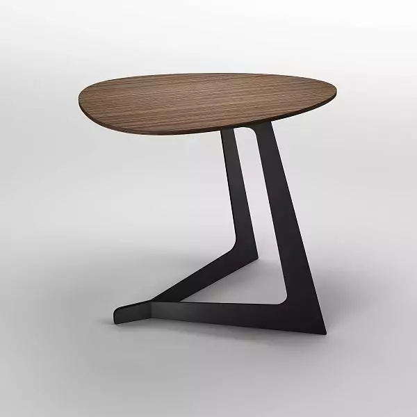 MOON side table. Table top – natural veneer Noce Canaletto. Base: Steel – finish Black.