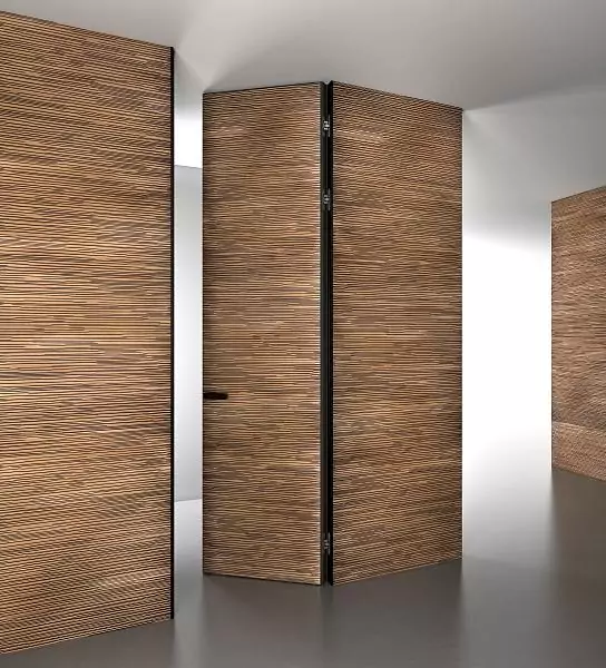 Wall panels COVER, Espirit. Door FILO–60, Alu, Espirit. Natural veneer Noce Canaletto.