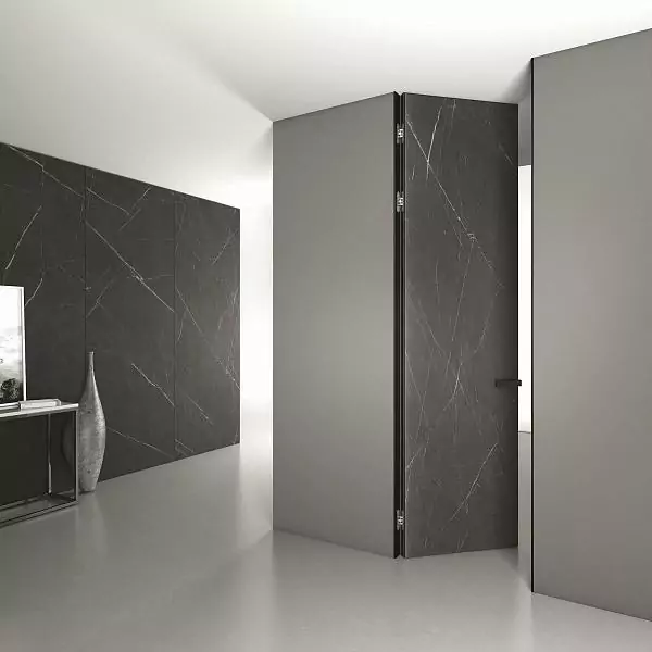 Wall panels COVER, decorative composite material Marmo Grigio. Door FILO–60, Alu, Marmo Grigio.
