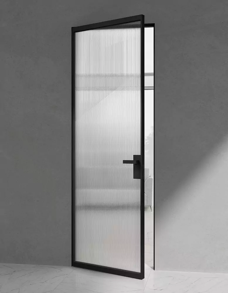 SLIM, Space model, translucent glass Trasparente Sole, hidden INVISIBLE box. Hidden box, aluminum canvas frame and handle in Black finish.