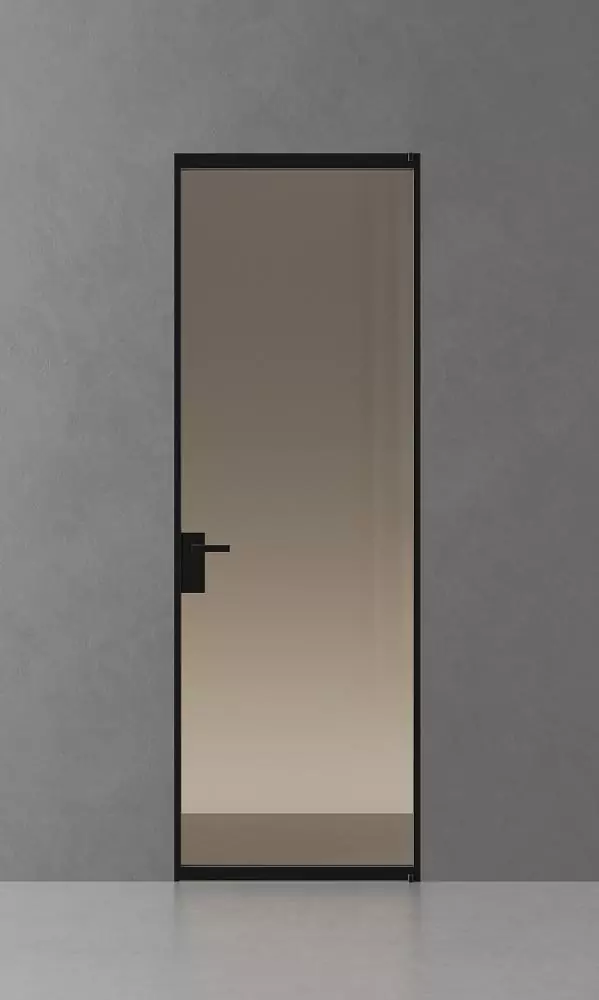 SLIM, Space model, translucent glass Trasparente Bronzo, hidden INVISIBLE box. Hidden box, aluminum canvas frame and handle in Dark Brown finish.
