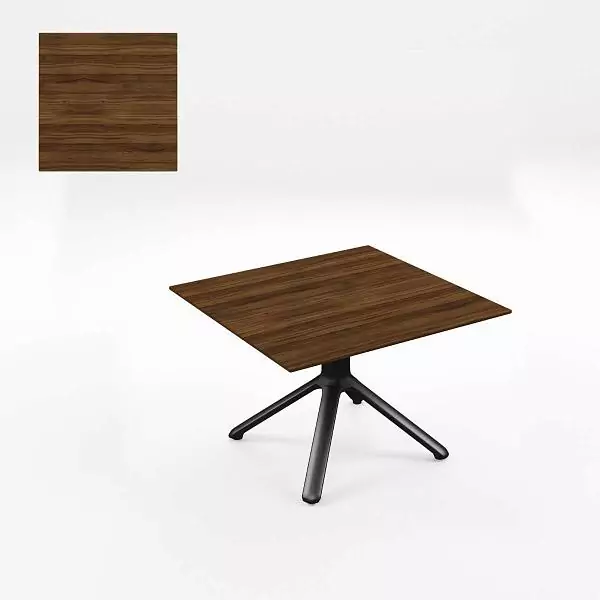 The OPERA table. Table top – natural veneer Rovere Tabacco. Base: aluminum, steel–Black finish.