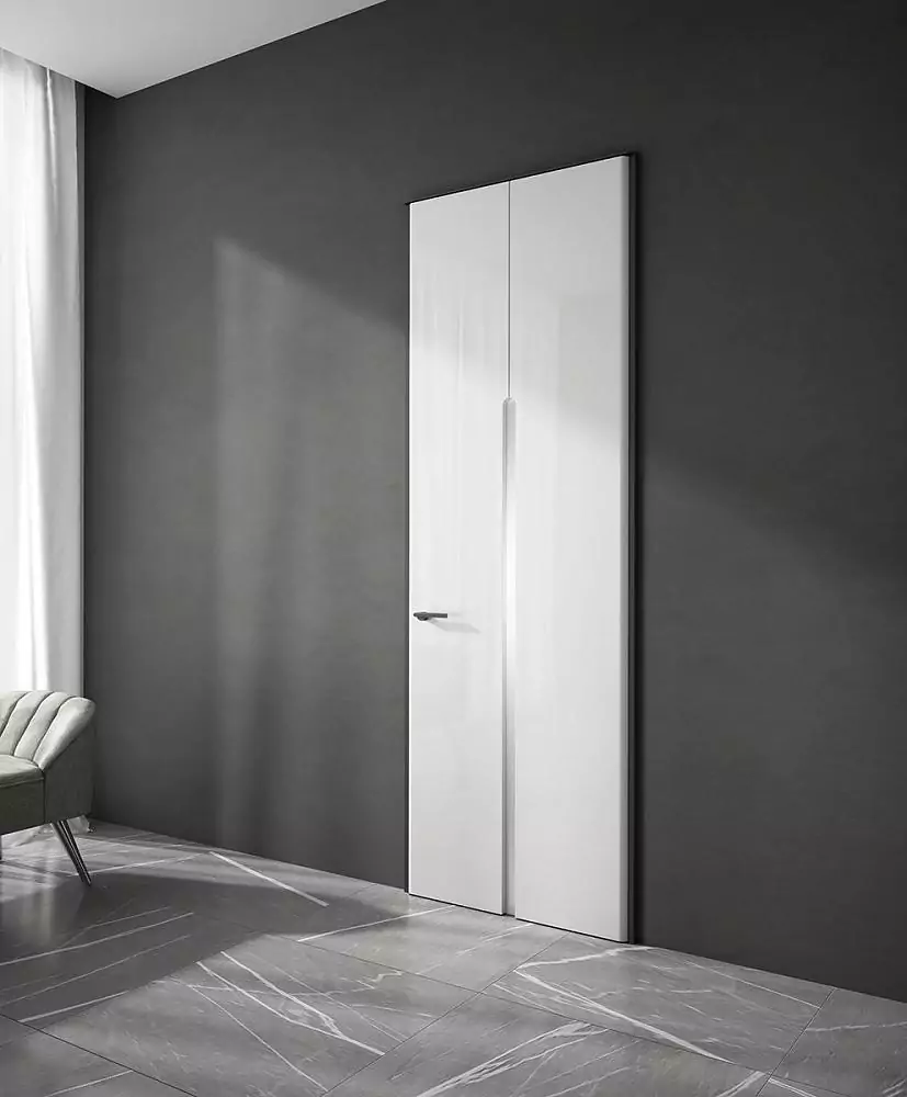 TONDA SV, glossy enamel Bianco Gloss, Satinato Bianco glass, aluminum box and handle in Black color.