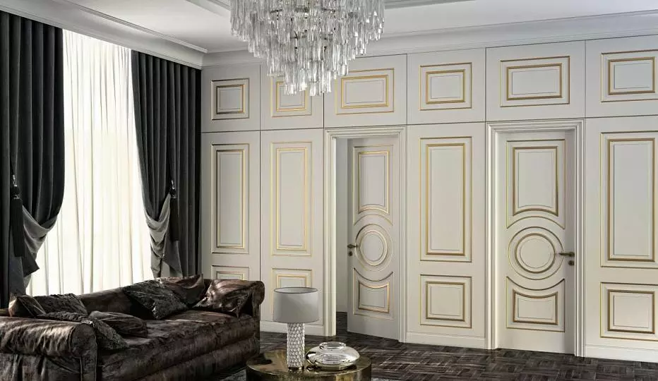 GRAND, model GR01, wall panels, matt enamel Bianco + Potal Oro.