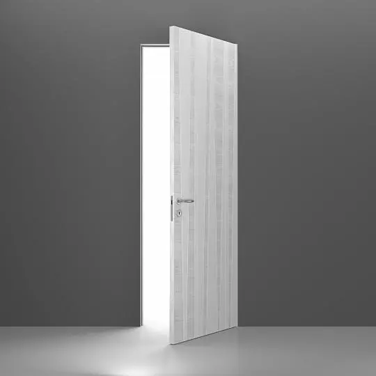 LINE-60, model 01, natural brushed veneer Frassino, matt enamel Bianco, hidden INVISIBLE door frame.